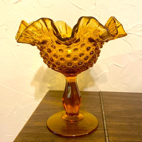 Fenton Other - 6” Fenton Amber Glass Pineapple Hobnail Ruffled Candy Dish
